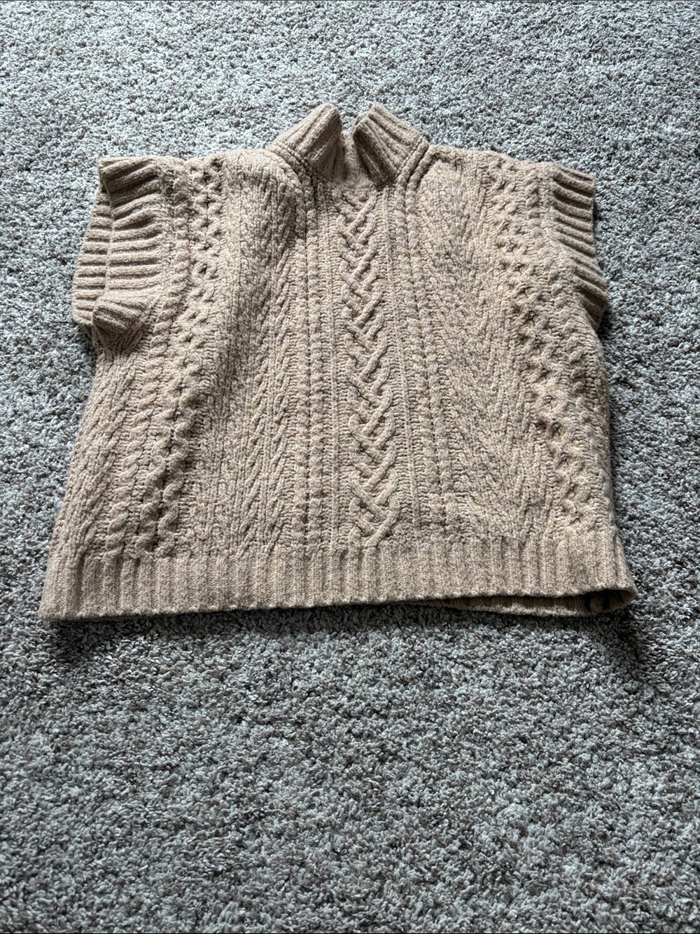 Pink Rose Cable-Knit Short Sleeve Turtleneck Sweater Vest - Tan